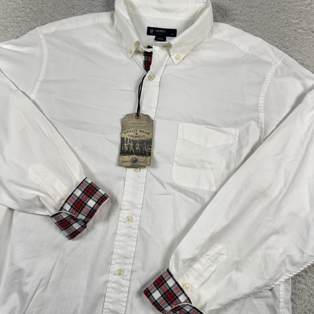 NWT Cremieux Shirt Men's Large Button Front Long Sleeve Plaid Flip‎ Cuffs White